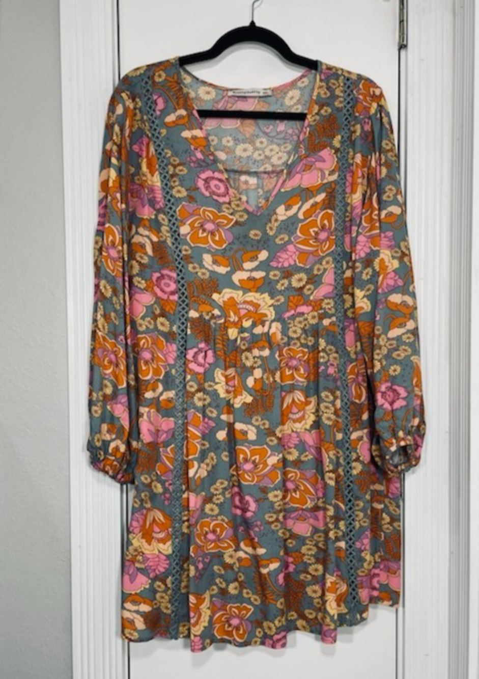 Rusttydustty Pink Orange Floral Tunic Mini Dress XL Babydoll Soft Grunge Cottage